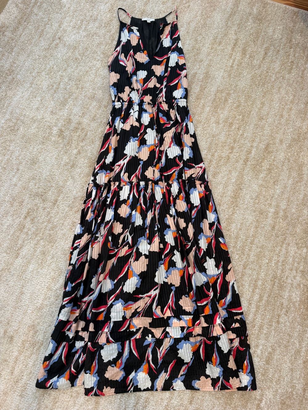Joie Black Floral Multicolor Maxi Dress. Cotton/ Silk Blend  XS
